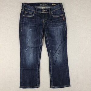 Silver‎ Jeans Womens 27 Aiko Capri Distress Dark Wash Blue